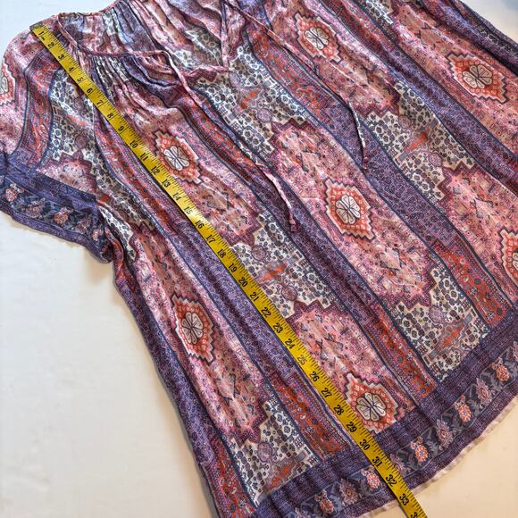 Lucky Brand Tapestry Scarf Print Top Womens Size 3X Pastel Boho Peasant Blouse - Picture 9 of 9